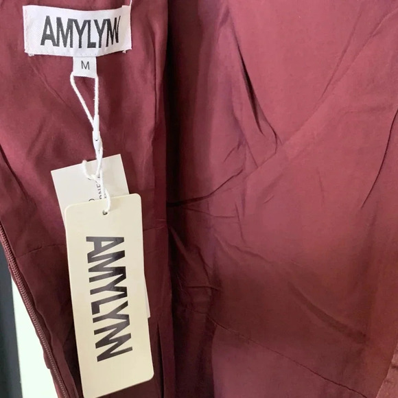 AmyLynn Amoura Ruffle Midi Dress AL2735 Burgundy Size M NWT - Picture 9 of 12